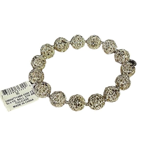 NWT Charter Club Silver-Tone Filigree Ball Stretch Bracelet - Picture 2 of 5